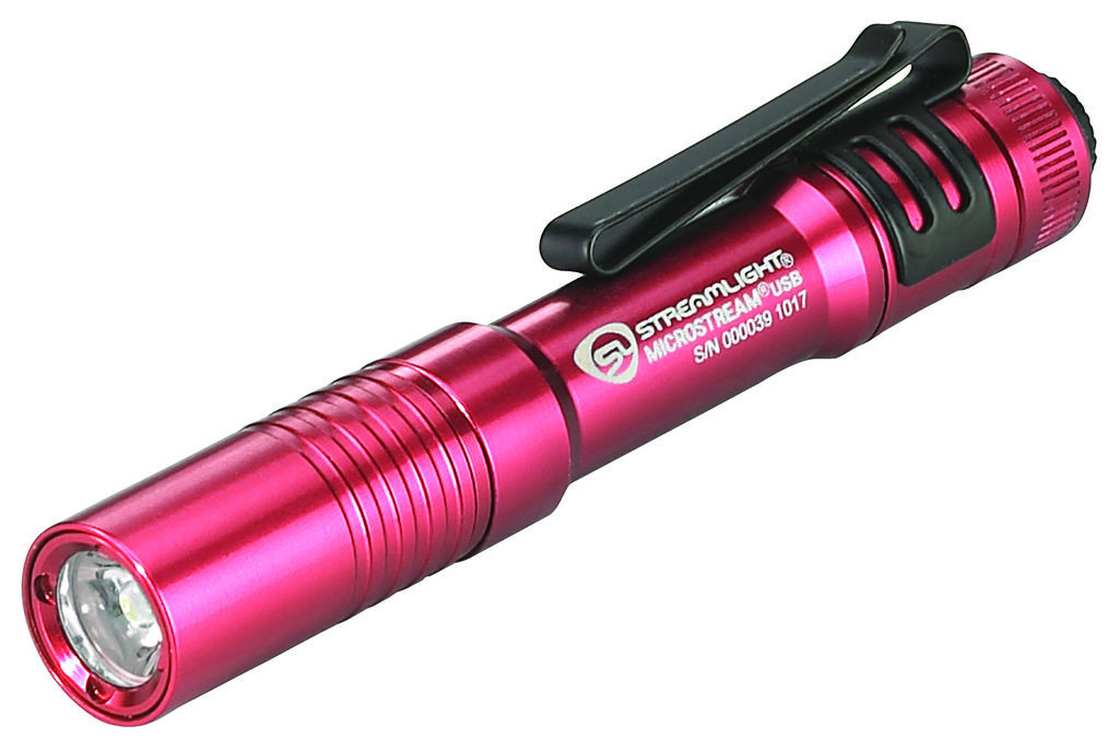 Pink Streamlight MicroStream USB flashlight with pocket clip