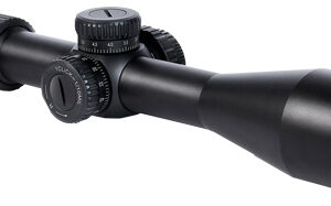 Black rifle scope with adjustment turrets