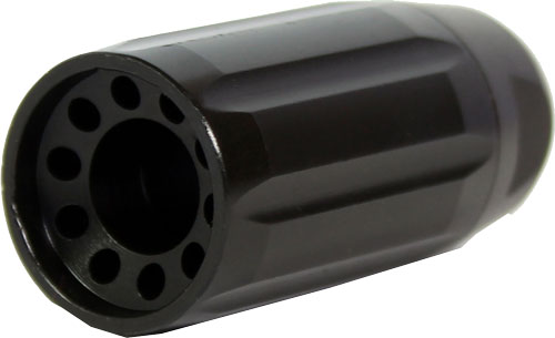 Black cylindrical metal component with circular front holes