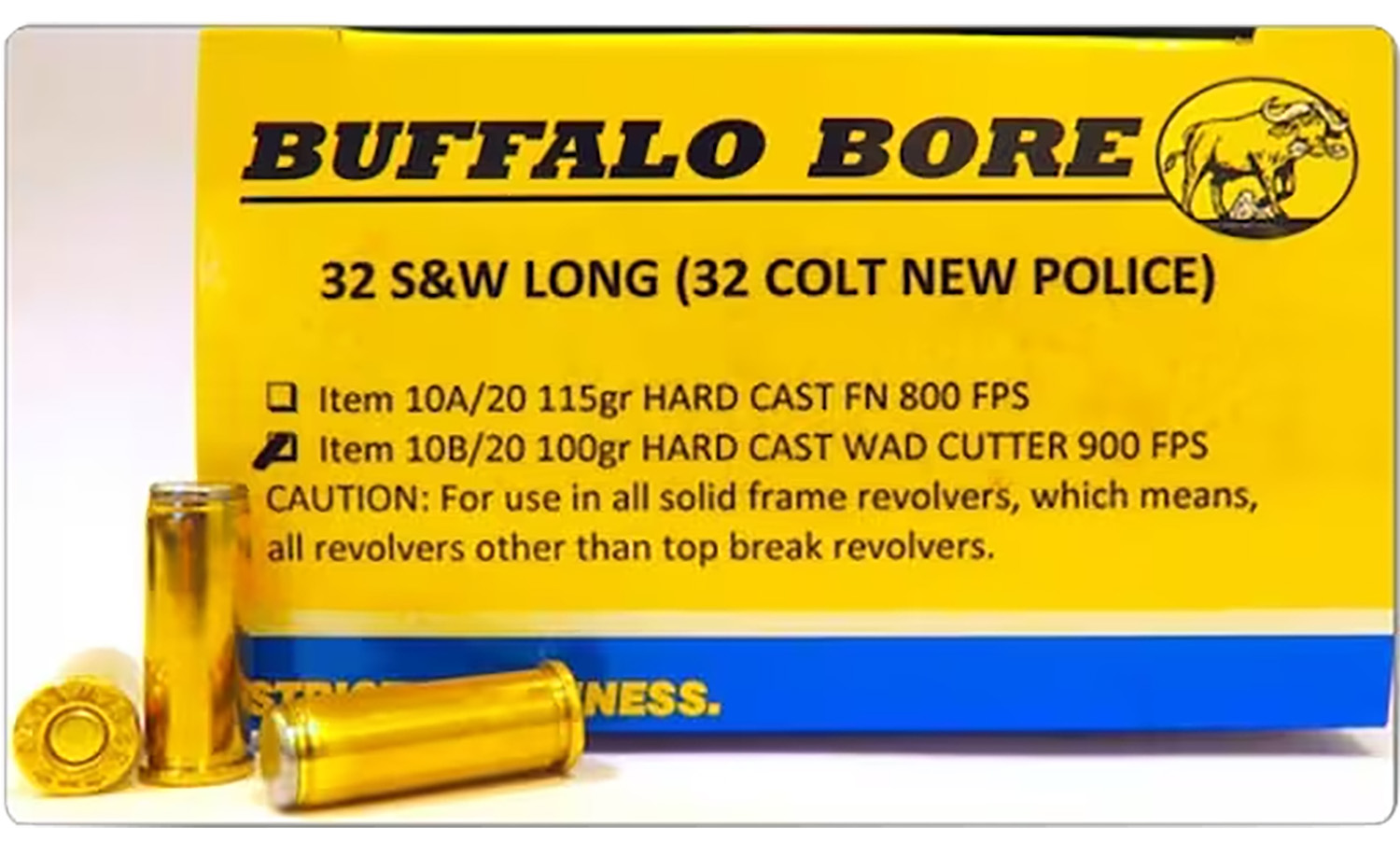 Buffalo Bore 32 S&W Long ammunition box and cartridges
