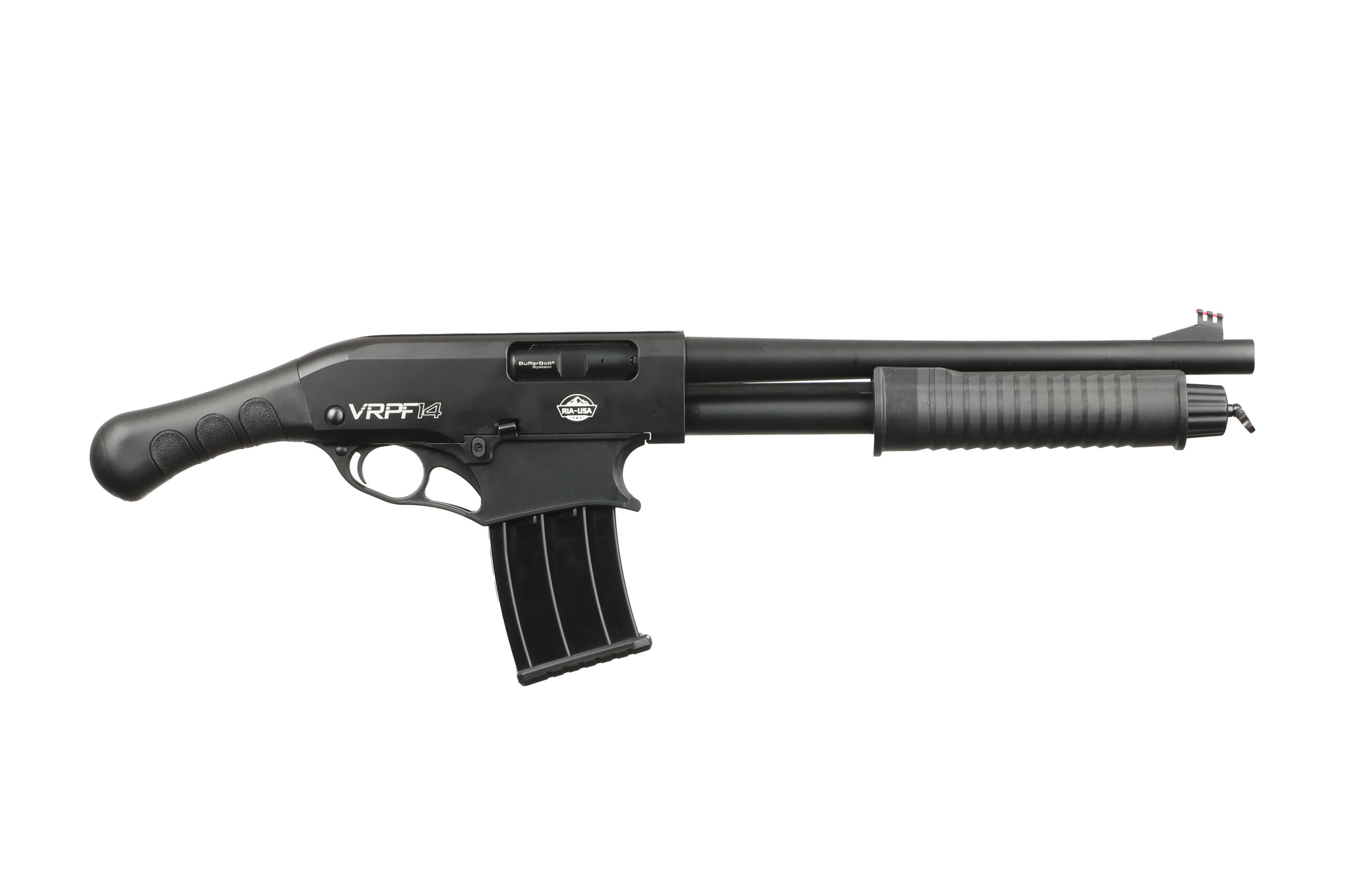 Black VRPF14 pump-action firearm with magazine
