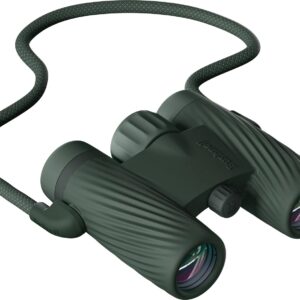 Green compact binoculars with neck strap