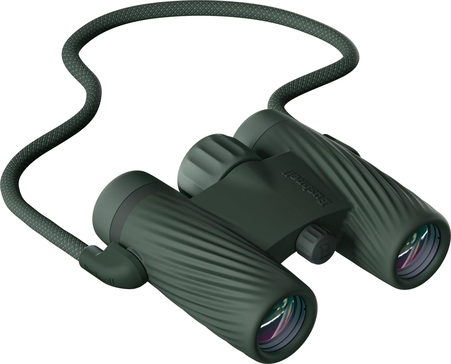 Green compact binoculars with neck strap