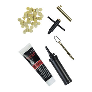 Gun cleaning kit with rods, patches, oil