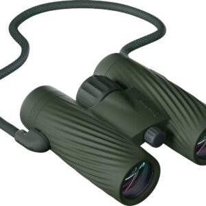 Green compact binoculars with neck strap