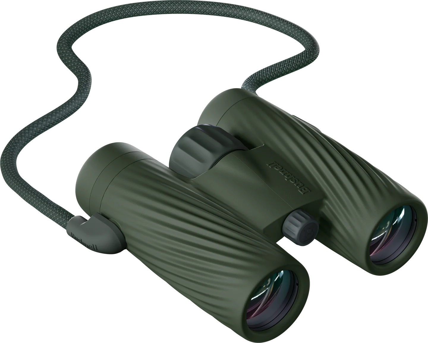 Green compact binoculars with neck strap