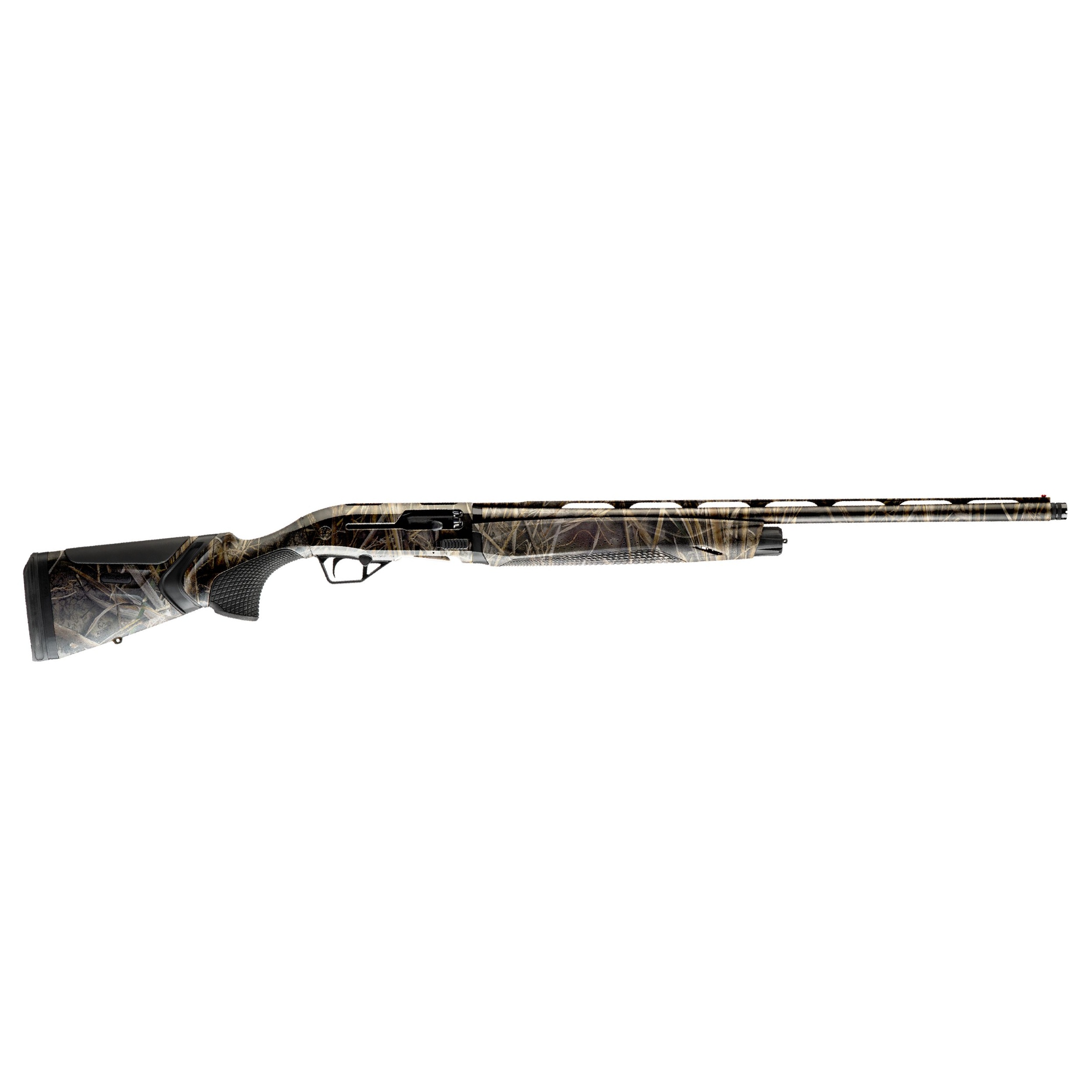 Camouflage semi-automatic shotgun isolated on white background