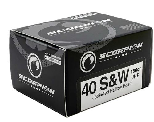 Box of Scorpion 40 S&W 180gr JHP ammunition