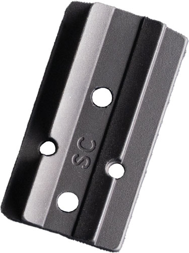 Black metal mounting bracket with four holes