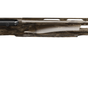Camouflage semi-automatic shotgun on white background