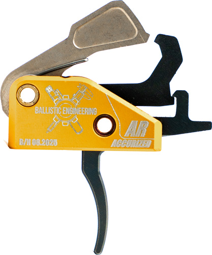 Gold AR-15 trigger assembly with engraved logo