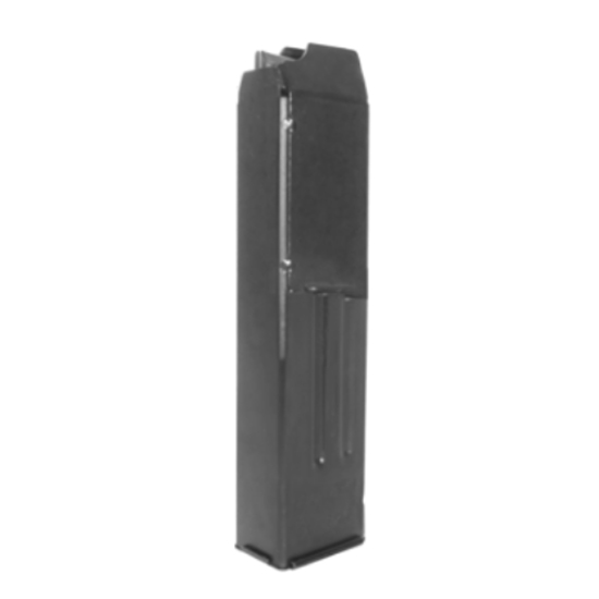 Black handgun magazine on white background