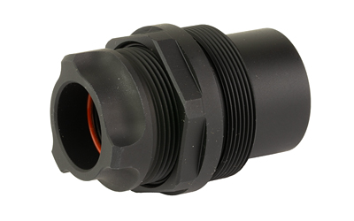 Black plastic cable gland with threaded body