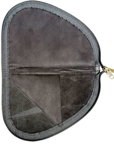 Heart-shaped dark leather zippered pouch