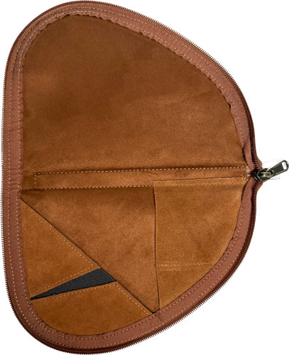 Brown leather zippered pouch with inner pockets