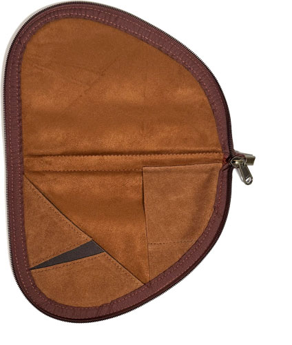 Brown leather zippered pouch with interior pockets