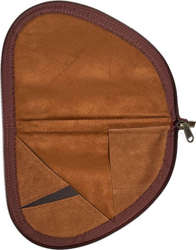 Brown leather zippered pouch with interior pockets