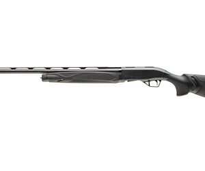 Black pump-action shotgun isolated on white background