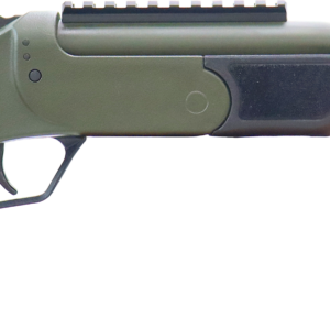 Olive green single-shot pistol on white background
