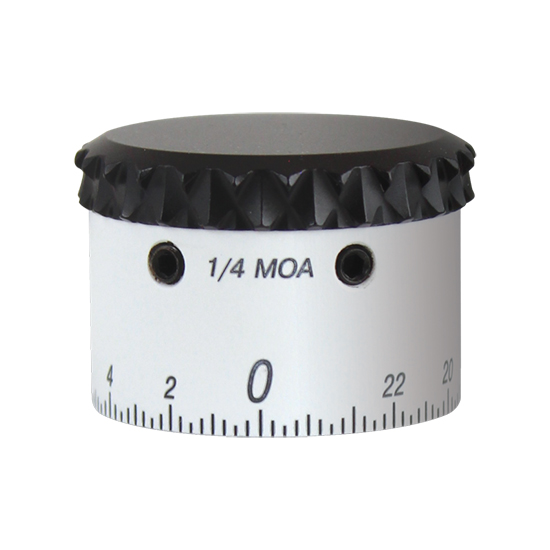 Rifle scope adjustment turret marked 1/4 MOA