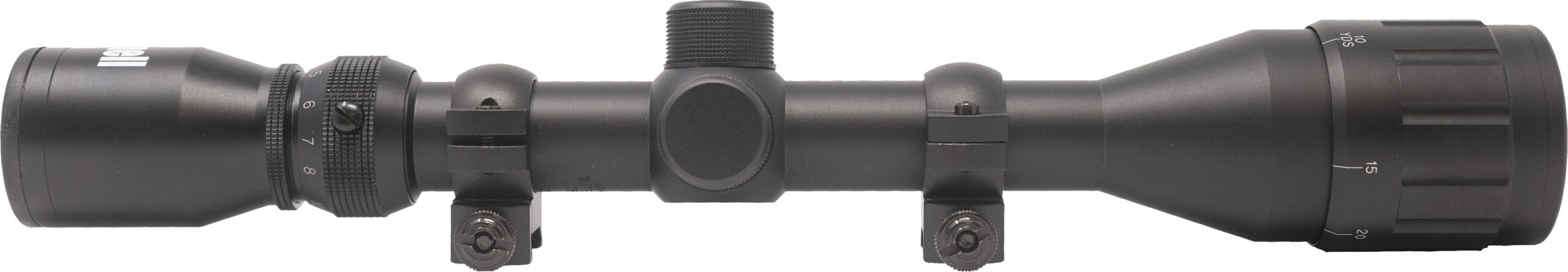 Black rifle scope isolated on white background