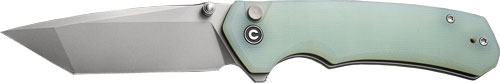 Green-handled folding knife with silver blade