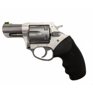 Silver snub-nose revolver with black grip
