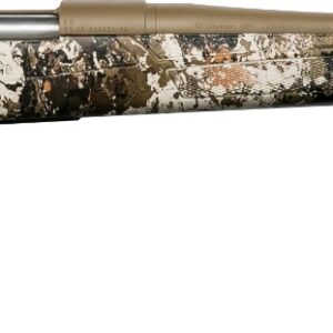 Camouflage bolt-action rifle on white background