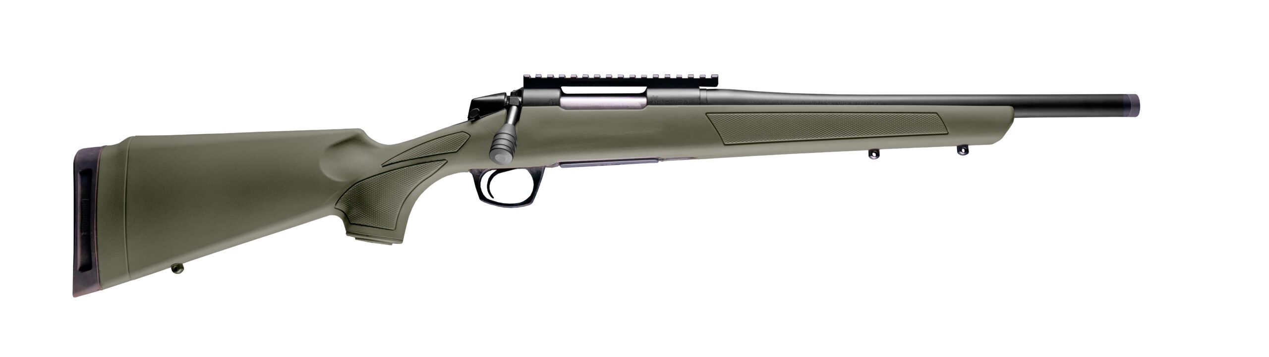 Green bolt-action rifle on white background