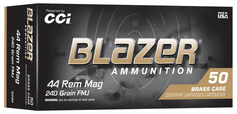 Blazer 44 Rem Mag 240 Grain FMJ ammo box