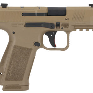 Tan 9mm semi-automatic handgun side view