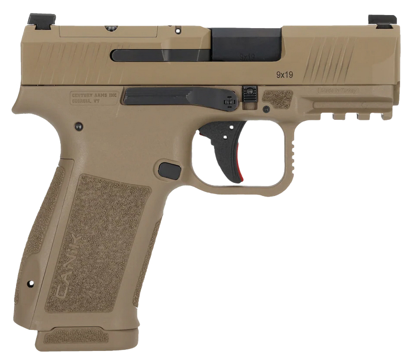 Tan 9mm semi-automatic handgun side view