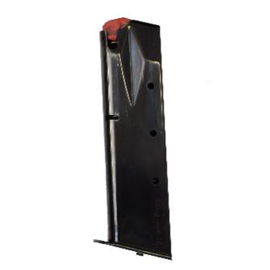 Black handgun magazine with visible bullet