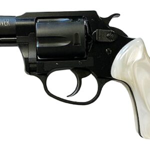 Small black revolver with white grip