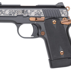 Engraved black and rose gold semi-automatic pistol