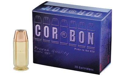 CorBon ammunition box and single cartridge