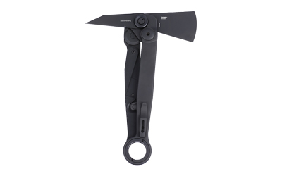 Black folding tomahawk multitool with circular handle