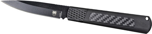 Black tactical knife with carbon fiber handle