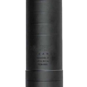 Black cylindrical firearm suppressor on white background