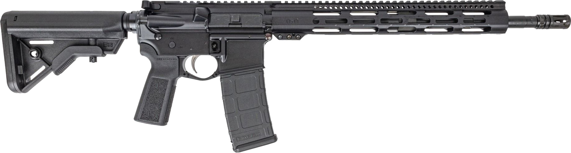 Black AR-15 style semi-automatic rifle