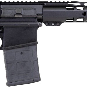 Black AR-15 style semi-automatic rifle