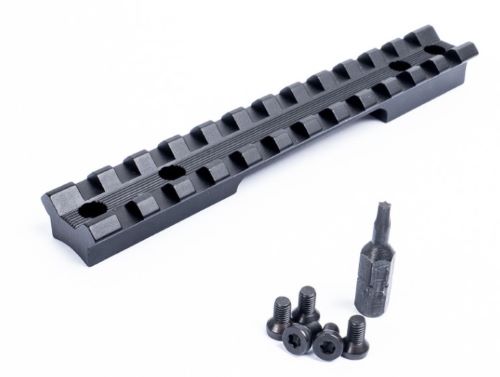Black Picatinny rail mount with screws and tool