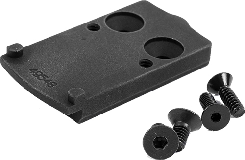 Black mounting plate with screws and holes