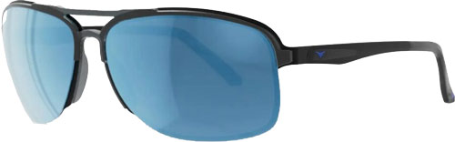 Black frame sunglasses with blue lenses
