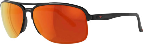 Black sunglasses with orange mirrored lenses