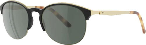 Round black and gold sunglasses with tinted lenses