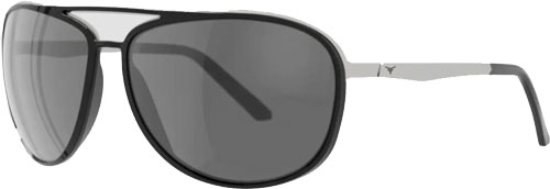 Black aviator sunglasses with dark gray lenses