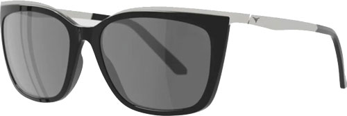 Black rectangular sunglasses with gray lenses