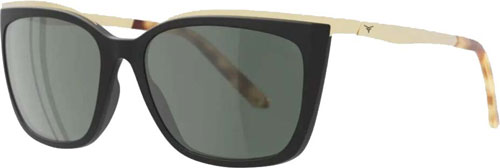 Black rectangular sunglasses with green lenses