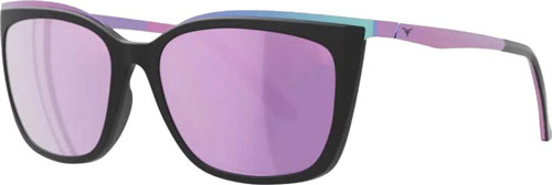 Black sunglasses with purple mirrored lenses